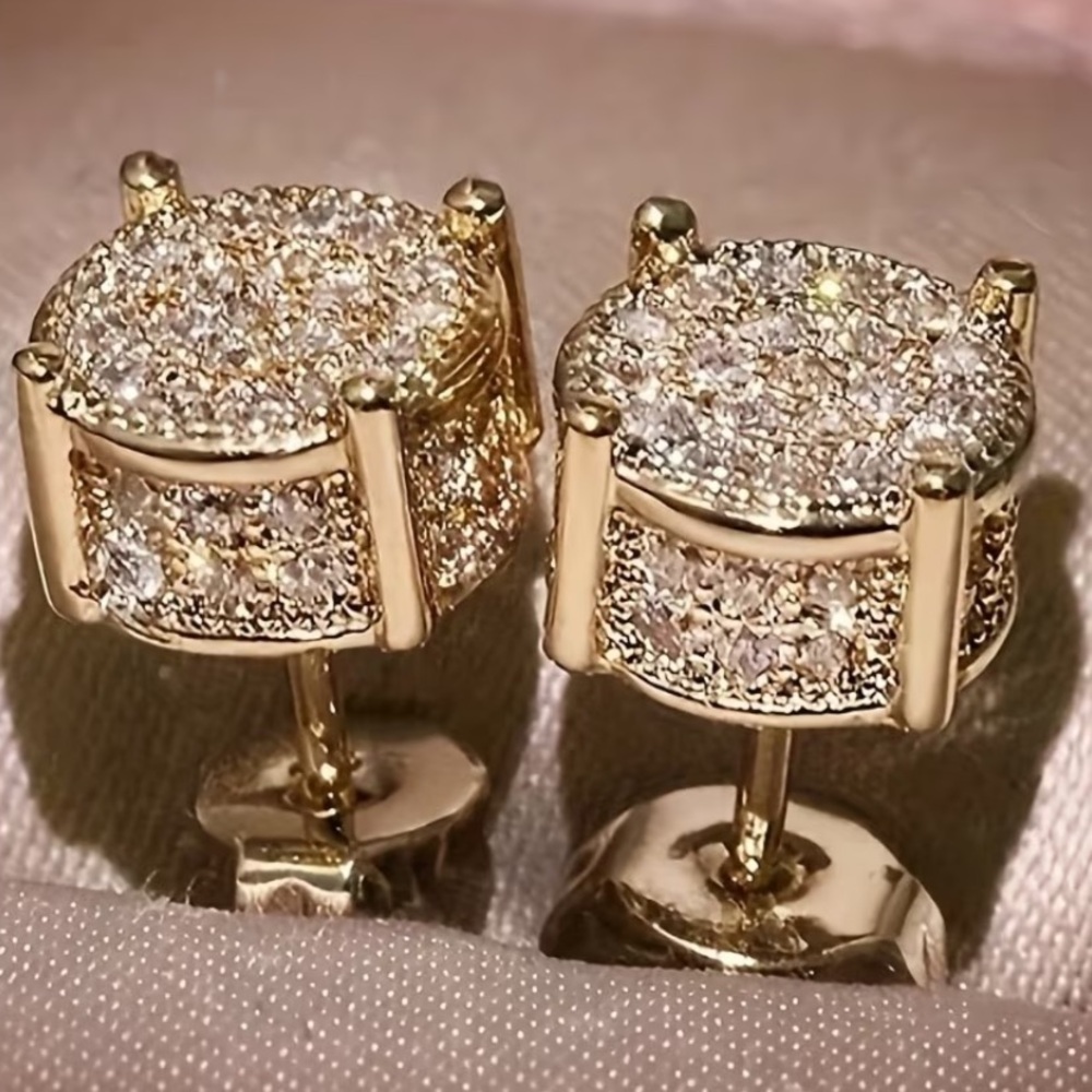 Gold Pave Round Stud Earrings - Sparkling CZ Accent